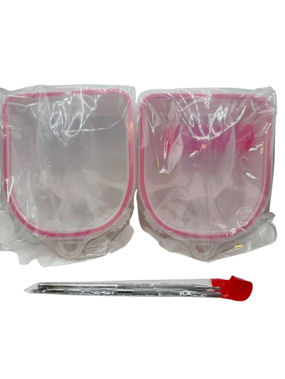 Reusable Silicone Nail Soaking Trays With Metal Cuticle Pusher Tool - 2 Pack Cle